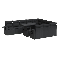 vidaXL 11 részes fekete polyrattan kerti ülőgarnitúra párnákkal (3326546) kerti bútor