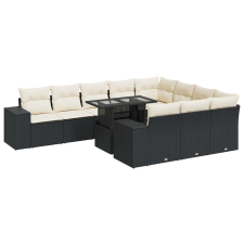 vidaXL 11 részes fekete polyrattan kerti ülőgarnitúra párnákkal (3326867) kerti bútor