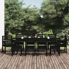 vidaXL 11 részes fekete tömör fenyőfa kerti étkezőgarnitúra kerti bútor