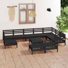 vidaXL 11 részes fekete tömör fenyőfa kerti ülőgarnitúra kerti bútor