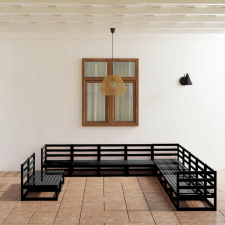 vidaXL 11 részes fekete tömör fenyőfa kerti ülőgarnitúra kerti bútor