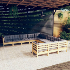 vidaXL 11 részes fenyőfa kerti ülőgarnitúra szürke párnákkal kerti bútor