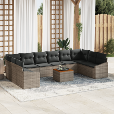 vidaXL 11 Részes Kert Sofa Szett párnákkal Szürke Poli Rattan Akác kerti bútor