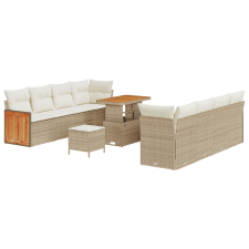 vidaXL 11 Részes Kerti Sofa Szett Párnákkal Bézs Poli Rattan Akáciával (3363281) kerti bútor