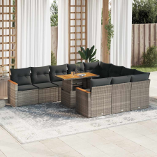vidaXL 11 részes szürke polyrattan akácfa kerti ülőgarnitúra párnákkal kerti bútor