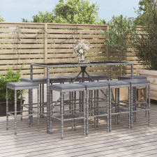 vidaXL 11 részes szürke polyrattan kerti bárszett párnákkal kerti bútor