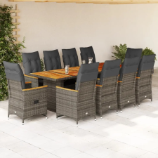 vidaXL 11 részes szürke polyrattan kerti bisztrógarnitúra párnákkal kerti bútor