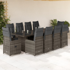 vidaXL 11 részes szürke polyrattan kerti bisztrógarnitúra párnákkal kerti bútor