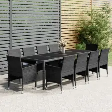 vidaXL 11 részes szürke polyrattan kerti étkezőgarnitúra kerti bútor