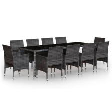 vidaXL 11 részes szürke polyrattan kerti étkezőgarnitúra (3058573) kerti bútor