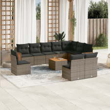 vidaXL 11 részes szürke polyrattan kerti ülőgarnitúra párnákkal kerti bútor
