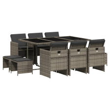 vidaXL 11 részes szürke polyrattan kerti ülőgarnitúra párnákkal kerti bútor