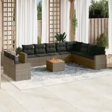 vidaXL 11 részes szürke polyrattan kerti ülőgarnitúra párnákkal kerti bútor
