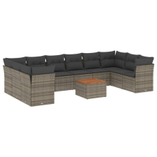 vidaXL 11 részes szürke polyrattan kerti ülőgarnitúra párnákkal (3223834) kerti bútor