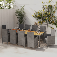 vidaXL 11 részes szürke polyrattan kültéri étkezőgarnitúra párnákkal kerti bútor