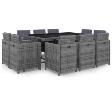 vidaXL 11-részes szürke polyrattan kültéri étkezőszett párnákkal (46378) kerti bútor