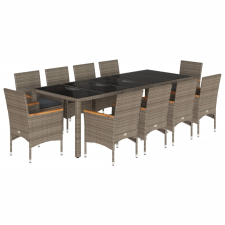 vidaXL 11 részes szürke polyrattan/üveg kerti ülőgarnitúra párnákkal (3278736) kerti bútor