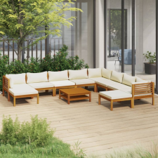 vidaXL 11 részes tömör akácfa kerti ülőgarnitúra krémszínű párnával kerti bútor