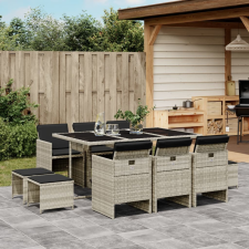 vidaXL 11 részes világosszürke polyrattan kerti ülőgarnitúra párnákkal kerti bútor