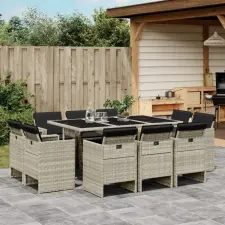 vidaXL 11 részes világosszürke polyrattan kerti ülőgarnitúra párnákkal kerti bútor