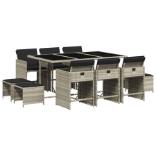 vidaXL 11 részes világosszürke polyrattan kerti ülőgarnitúra párnákkal (3211151) kerti bútor