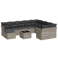 vidaXL 11 részes világosszürke polyrattan kerti ülőgarnitúra párnákkal (3218602) kerti bútor