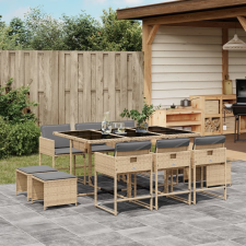 vidaXL 11részes vegyes bézs polyrattan kerti étkezőgarnitúra párnákkal kerti bútor