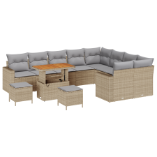 vidaXL 12 darabos kertikézmű párnákkal bézs poly rattan akác (3361657) kerti bútor