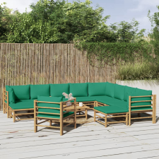 vidaXL 12 részes bambusz kerti ülőgarnitúra zöld párnákkal kerti bútor