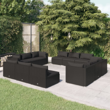 vidaXL 12 részes fekete polyrattan kerti ülőgarnitúra párnákkal kerti bútor