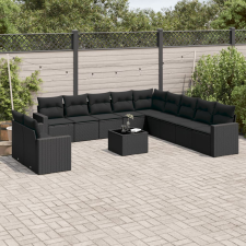 vidaXL 12 részes fekete polyrattan kerti ülőgarnitúra párnákkal kerti bútor