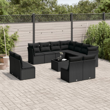 vidaXL 12 részes fekete polyrattan kerti ülőgarnitúra párnákkal kerti bútor