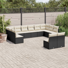 vidaXL 12 részes fekete polyrattan kerti ülőgarnitúra párnákkal kerti bútor