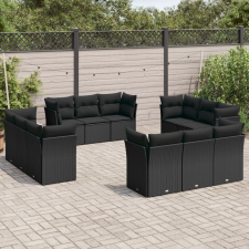 vidaXL 12 részes fekete polyrattan kerti ülőgarnitúra párnákkal kerti bútor