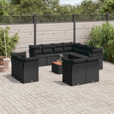 vidaXL 12 részes fekete polyrattan kerti ülőgarnitúra párnákkal kerti bútor