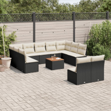 vidaXL 12 részes fekete polyrattan kerti ülőgarnitúra párnákkal kerti bútor