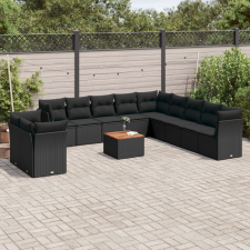 vidaXL 12 részes fekete polyrattan kerti ülőgarnitúra párnákkal kerti bútor
