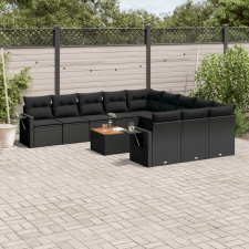 vidaXL 12 részes fekete polyrattan kerti ülőgarnitúra párnákkal kerti bútor