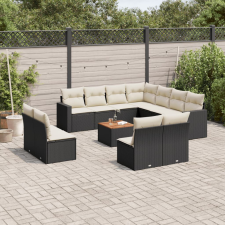 vidaXL 12 részes fekete polyrattan kerti ülőgarnitúra párnákkal kerti bútor