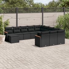 vidaXL 12 részes fekete polyrattan kerti ülőgarnitúra párnákkal kerti bútor