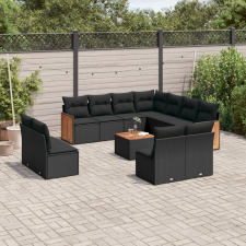 vidaXL 12 részes fekete polyrattan kerti ülőgarnitúra párnákkal kerti bútor