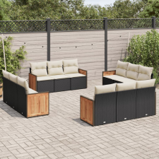 vidaXL 12 részes fekete polyrattan kerti ülőgarnitúra párnákkal kerti bútor