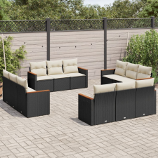 vidaXL 12 részes fekete polyrattan kerti ülőgarnitúra párnákkal kerti bútor