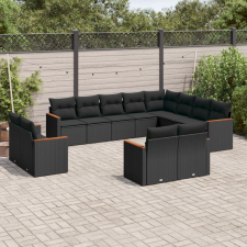 vidaXL 12 részes fekete polyrattan kerti ülőgarnitúra párnákkal kerti bútor
