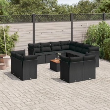 vidaXL 12 részes fekete polyrattan kerti ülőgarnitúra párnákkal kerti bútor