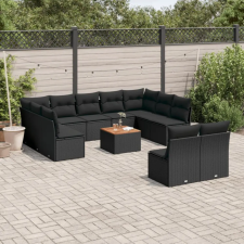 vidaXL 12 részes fekete polyrattan kerti ülőgarnitúra párnákkal kerti bútor