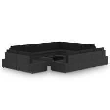 vidaXL 12 részes fekete polyrattan kerti ülőgarnitúra párnákkal (3067141) kerti bútor