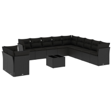 vidaXL 12 részes fekete polyrattan kerti ülőgarnitúra párnákkal (3217885) kerti bútor