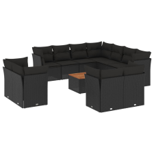 vidaXL 12 részes fekete polyrattan kerti ülőgarnitúra párnákkal (3223941) kerti bútor
