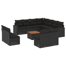 vidaXL 12 részes fekete polyrattan kerti ülőgarnitúra párnákkal (3224179) kerti bútor